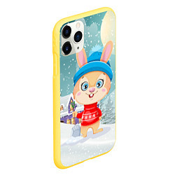 Чехол iPhone 11 Pro матовый Зайка чистит снег, цвет: 3D-желтый — фото 2