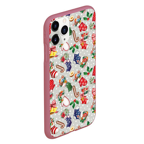 Чехол iPhone 11 Pro матовый Christmas Pattern / 3D-Малиновый – фото 2