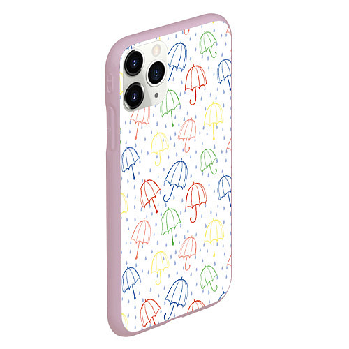 Чехол iPhone 11 Pro матовый Цветные зонтики с каплями дождя / 3D-Розовый – фото 2