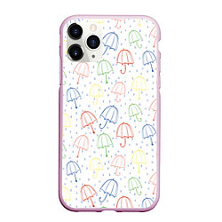 Чехол iPhone 11 Pro матовый Цветные зонтики с каплями дождя, цвет: 3D-розовый
