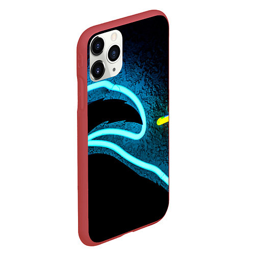 Чехол iPhone 11 Pro матовый Неоновый разлом - киберпанк броня / 3D-Красный – фото 2