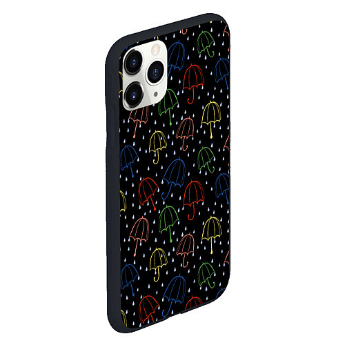 Чехол iPhone 11 Pro матовый Цветные зонтики на чёрном фоне / 3D-Черный – фото 2