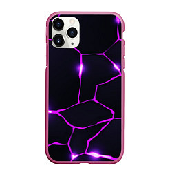 Чехол iPhone 11 Pro матовый Фиолетовые неоновые трещины, цвет: 3D-малиновый