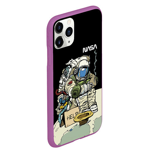 Чехол iPhone 11 Pro матовый NASA - Help! Astronaut - Joke / 3D-Фиолетовый – фото 2