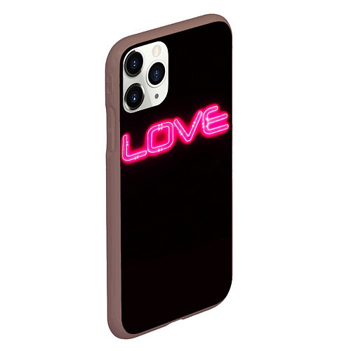 Чехол iPhone 11 Pro матовый Love - неоновая надпись / 3D-Коричневый – фото 2