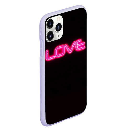 Чехол iPhone 11 Pro матовый Love - неоновая надпись / 3D-Светло-сиреневый – фото 2