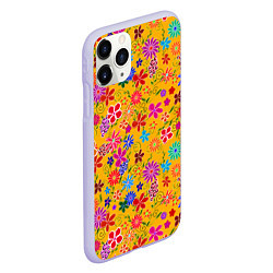 Чехол iPhone 11 Pro матовый Нарисованные цветы - орнамент, цвет: 3D-светло-сиреневый — фото 2