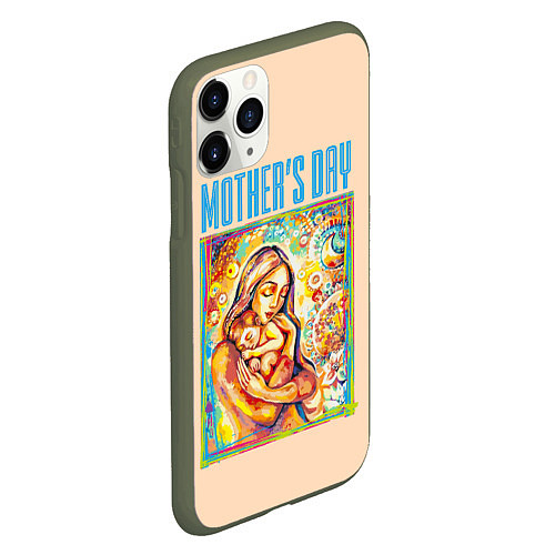Чехол iPhone 11 Pro матовый Mothers Day - дитя с матерью / 3D-Темно-зеленый – фото 2