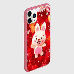 Чехол iPhone 11 Pro матовый Зайчик и снегопад, цвет: 3D-малиновый — фото 2