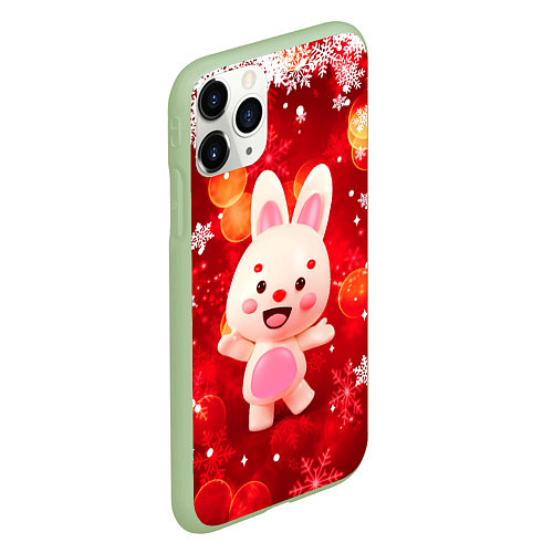 Чехол iPhone 11 Pro матовый Зайчик и снегопад / 3D-Салатовый – фото 2