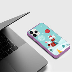 Чехол iPhone 11 Pro матовый Зайцы упаковывают подарки, цвет: 3D-фиолетовый — фото 2