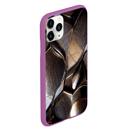 Чехол iPhone 11 Pro матовый Бронзовая чешуя дракона доспех / 3D-Фиолетовый – фото 2