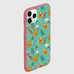 Чехол iPhone 11 Pro матовый Новогодний паттерн с печеньем и конфетами, цвет: 3D-малиновый — фото 2