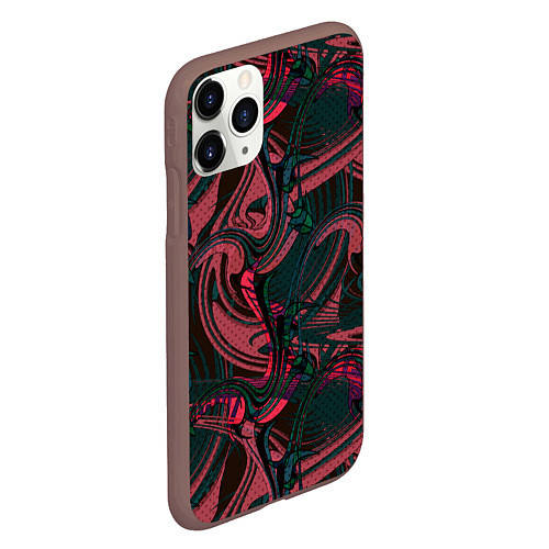 Чехол iPhone 11 Pro матовый Красно -зеленый темный абстрактный узор с разводам / 3D-Коричневый – фото 2