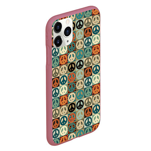 Чехол iPhone 11 Pro матовый Peace symbol pattern / 3D-Малиновый – фото 2