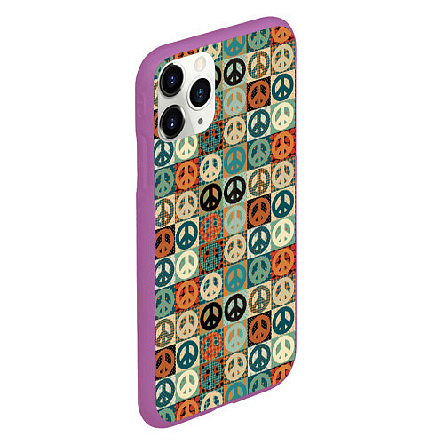 Чехол iPhone 11 Pro матовый Peace symbol pattern / 3D-Фиолетовый – фото 2