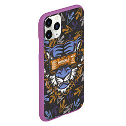 Чехол iPhone 11 Pro матовый Тигр в киберочках, цвет: 3D-фиолетовый — фото 2