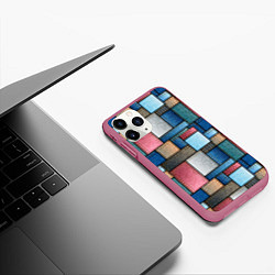 Чехол iPhone 11 Pro матовый Джинсовые лоскуты - пэчворк, цвет: 3D-малиновый — фото 2