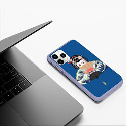 Чехол iPhone 11 Pro матовый Японская гейша с большим веером, цвет: 3D-светло-сиреневый — фото 2