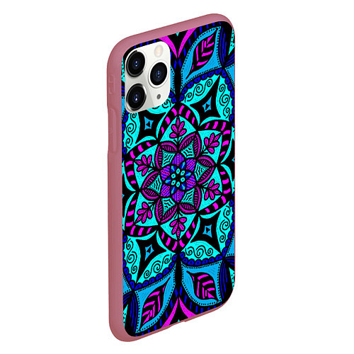 Чехол iPhone 11 Pro матовый Яркая цветная мандала / 3D-Малиновый – фото 2