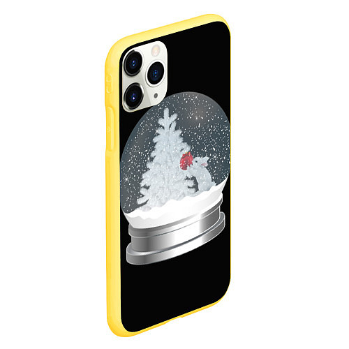 Чехол iPhone 11 Pro матовый Снежный шар с символом года кроликом / 3D-Желтый – фото 2