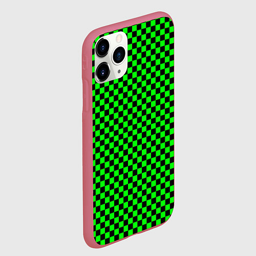 Чехол iPhone 11 Pro матовый Зелёная шахматка - паттерн / 3D-Малиновый – фото 2