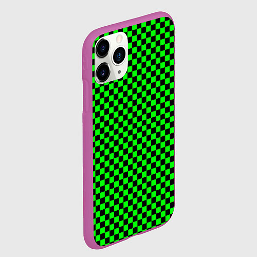Чехол iPhone 11 Pro матовый Зелёная шахматка - паттерн / 3D-Фиолетовый – фото 2