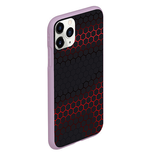 Чехол iPhone 11 Pro матовый Броня из стали красная / 3D-Сиреневый – фото 2