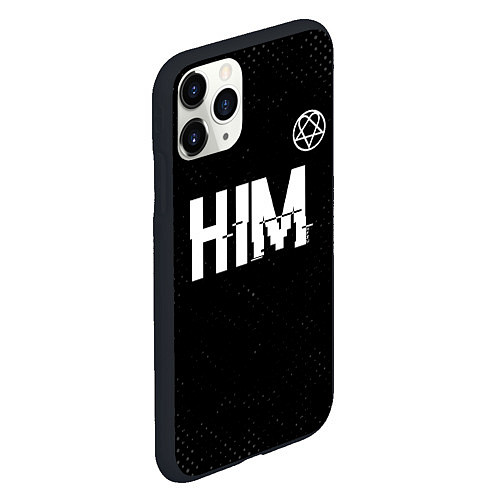 Чехол iPhone 11 Pro матовый HIM glitch на темном фоне: символ сверху / 3D-Черный – фото 2