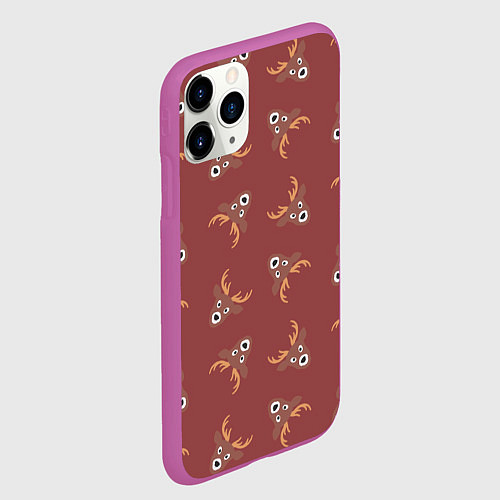 Чехол iPhone 11 Pro матовый Эстетика: праздничные олени на бордовом фоне / 3D-Фиолетовый – фото 2