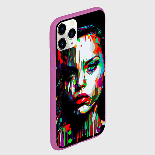 Чехол iPhone 11 Pro матовый Анджелина Джоли - поп-арт / 3D-Фиолетовый – фото 2