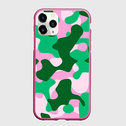 Чехол iPhone 11 Pro матовый Абстрактные зелёно-розовые пятна, цвет: 3D-малиновый
