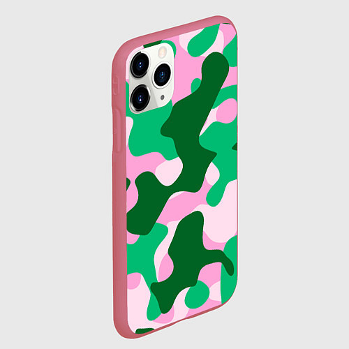 Чехол iPhone 11 Pro матовый Абстрактные зелёно-розовые пятна / 3D-Малиновый – фото 2