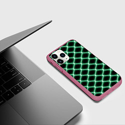 Чехол iPhone 11 Pro матовый Зелёная неоновая сетка, цвет: 3D-малиновый — фото 2
