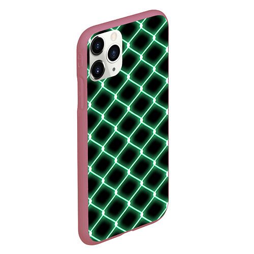 Чехол iPhone 11 Pro матовый Зелёная неоновая сетка / 3D-Малиновый – фото 2