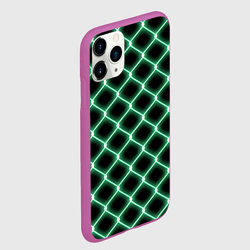 Чехол iPhone 11 Pro матовый Зелёная неоновая сетка / 3D-Фиолетовый – фото 2