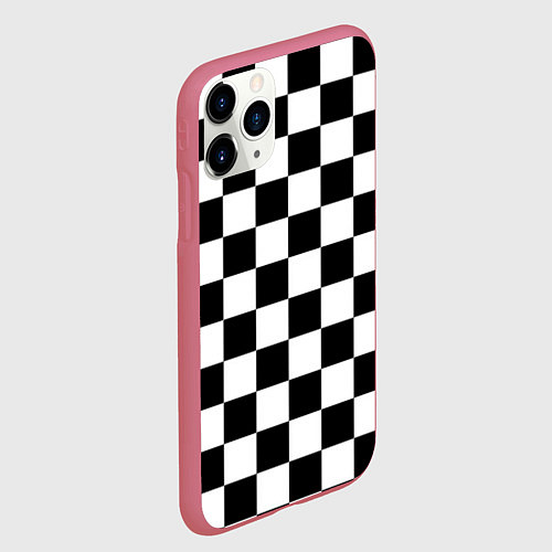 Чехол iPhone 11 Pro матовый Шахматные клетки - текстура / 3D-Малиновый – фото 2