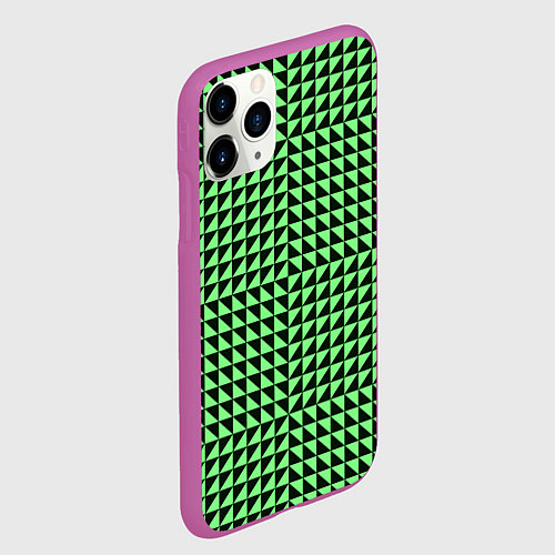 Чехол iPhone 11 Pro матовый Чёрно-зелёная оптическая иллюзия / 3D-Фиолетовый – фото 2