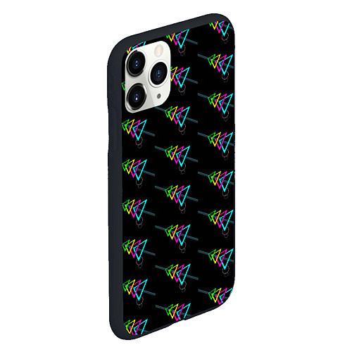 Чехол iPhone 11 Pro матовый Colored triangles / 3D-Черный – фото 2