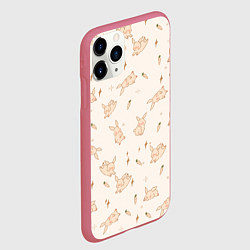 Чехол iPhone 11 Pro матовый Милый кролик паттерн, цвет: 3D-малиновый — фото 2