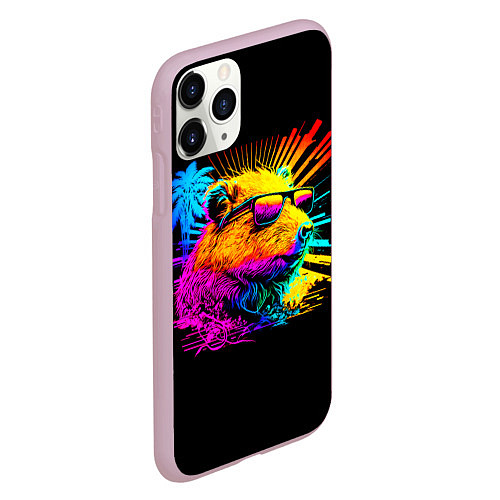 Чехол iPhone 11 Pro матовый Капибара в тёмных очках - поп арт / 3D-Розовый – фото 2