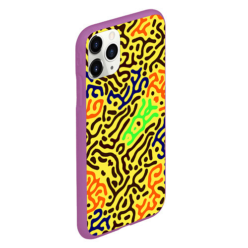 Чехол iPhone 11 Pro матовый Абстрактные кислотные полосы / 3D-Фиолетовый – фото 2