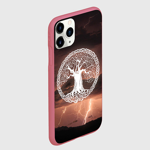 Чехол iPhone 11 Pro матовый Yggdrasil white rune / 3D-Малиновый – фото 2