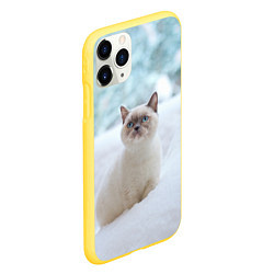 Чехол iPhone 11 Pro матовый Милая кошечка встречает свой Новый Год, цвет: 3D-желтый — фото 2