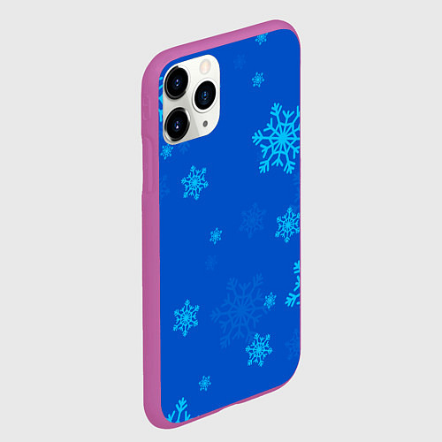 Чехол iPhone 11 Pro матовый Снежинки - синий / 3D-Фиолетовый – фото 2