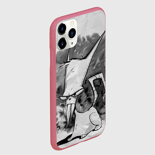 Чехол iPhone 11 Pro матовый Кот зловред - червяк джим / 3D-Малиновый – фото 2