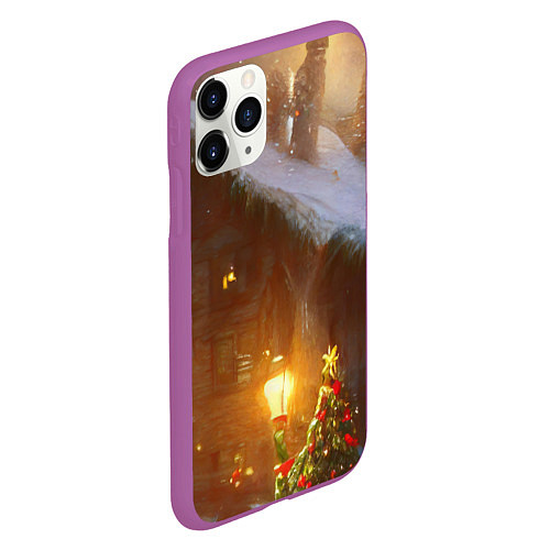 Чехол iPhone 11 Pro матовый Cельский коттедж, засыпанный снегом / 3D-Фиолетовый – фото 2