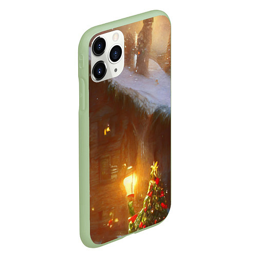 Чехол iPhone 11 Pro матовый Cельский коттедж, засыпанный снегом / 3D-Салатовый – фото 2