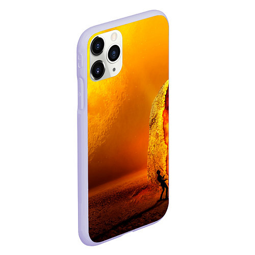 Чехол iPhone 11 Pro матовый Оранжевый космос и луна / 3D-Светло-сиреневый – фото 2
