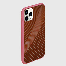 Чехол iPhone 11 Pro матовый Абстрактные белые линии на коричневом паттерне, цвет: 3D-малиновый — фото 2